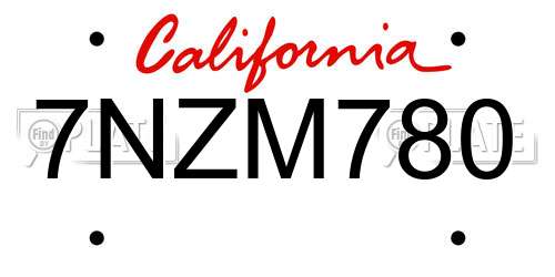 7NZM780 California License Plate