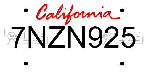7NZN925 California License Plate