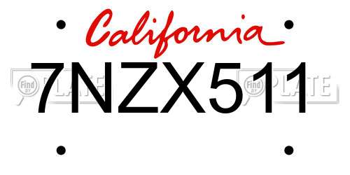7NZX511 California License Plate