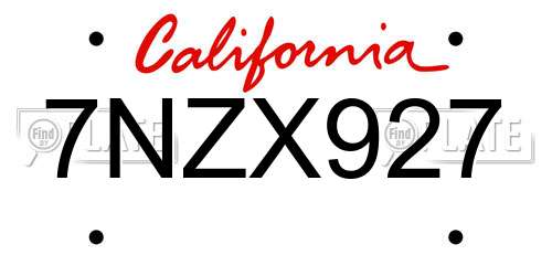 7NZX927 California License Plate