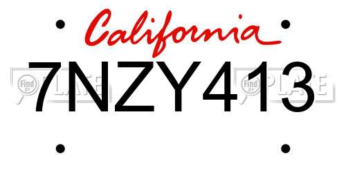 7NZY413 California License Plate