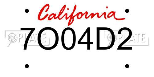 7O04D2 California License Plate