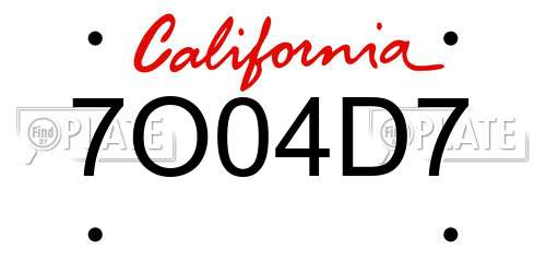 7O04D7 California License Plate