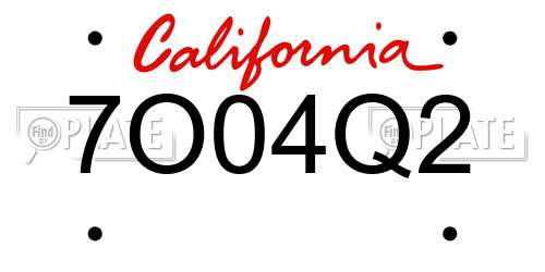 7O04Q2 California License Plate