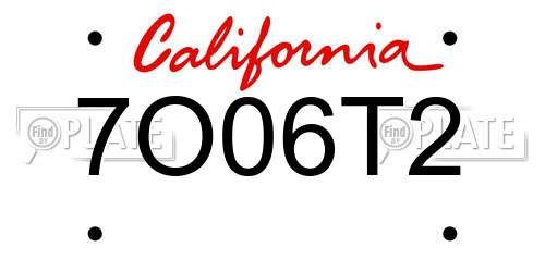 7O06T2 California License Plate