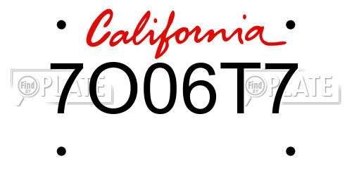 7O06T7 California License Plate