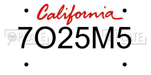 7O25M5 California License Plate