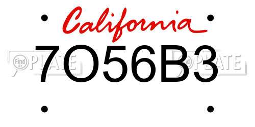7O56B3 California License Plate
