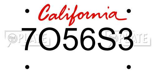 7O56S3 California License Plate