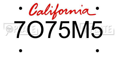 7O75M5 California License Plate