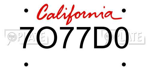 7O77D0 California License Plate