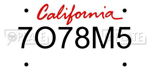 7O78M5 California License Plate