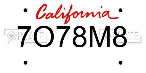 7O78M8 California License Plate