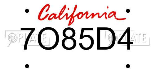 7O85D4 California License Plate