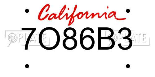 7O86B3 California License Plate