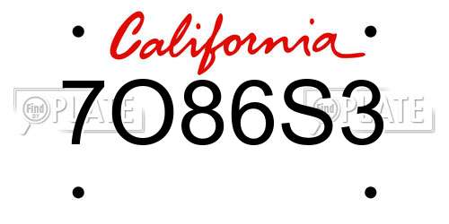 7O86S3 California License Plate