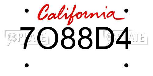 7O88D4 California License Plate