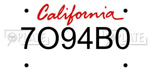 7O94B0 California License Plate