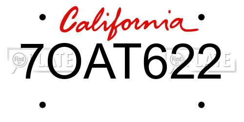 7OAT622 California License Plate