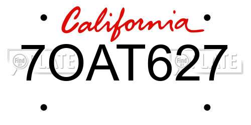 7OAT627 California License Plate