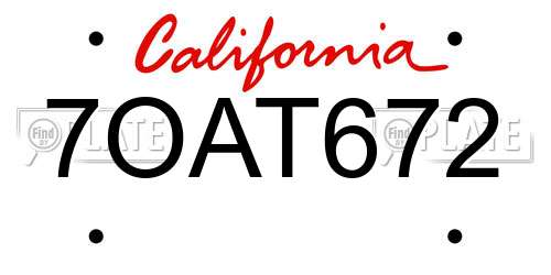 7OAT672 California License Plate