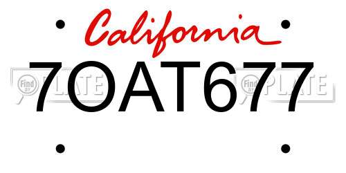 7OAT677 California License Plate