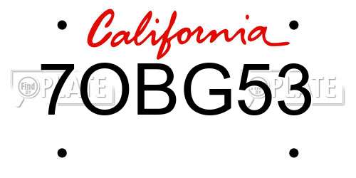 7OBG53 California License Plate