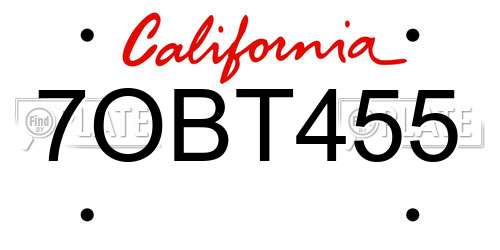 7OBT455 California License Plate