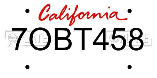 7OBT458 California License Plate