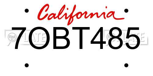 7OBT485 California License Plate