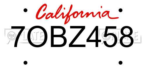 7OBZ458 California License Plate