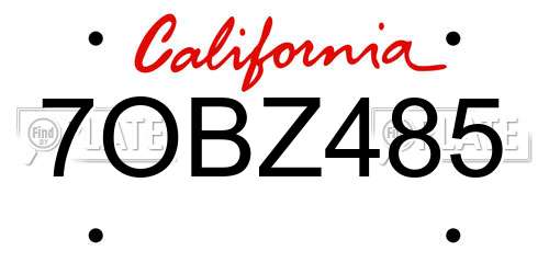 7OBZ485 California License Plate