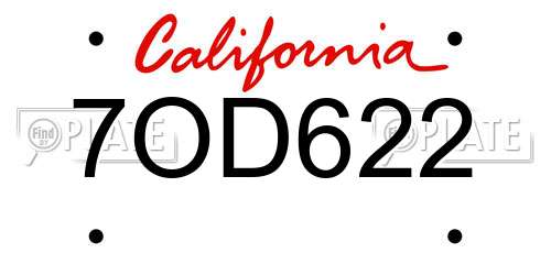 7OD622 California License Plate