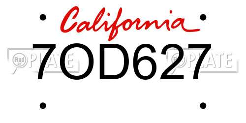 7OD627 California License Plate