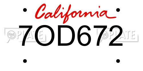 7OD672 California License Plate