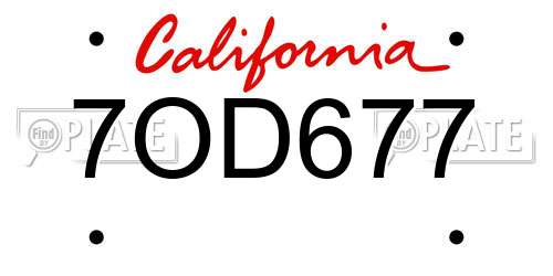 7OD677 California License Plate