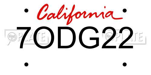 7ODG22 California License Plate