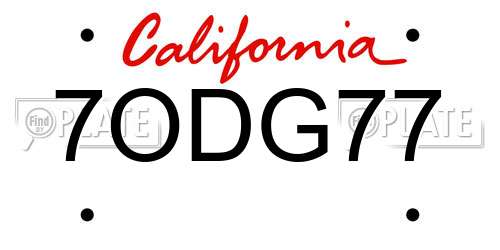 7ODG77 California License Plate