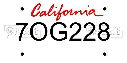 7OG228 California License Plate