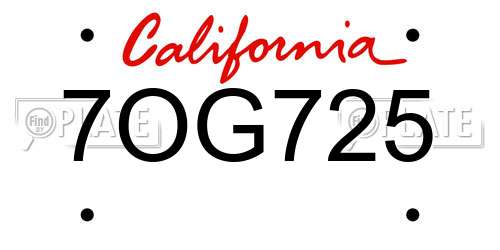 7OG725 California License Plate