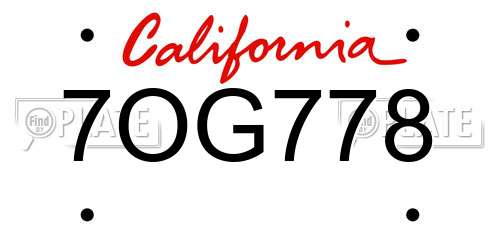 7OG778 California License Plate
