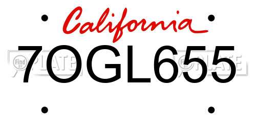 7OGL655 California License Plate