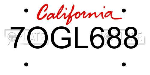 7OGL688 California License Plate