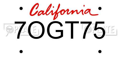 7OGT75 California License Plate