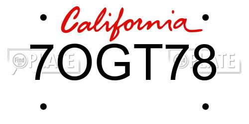 7OGT78 California License Plate
