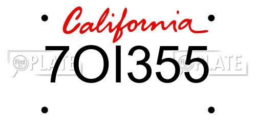 7OI355 California License Plate
