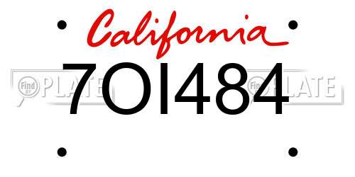 7OI484 California License Plate