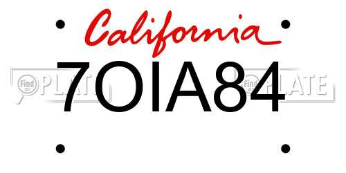 7OIA84 California License Plate