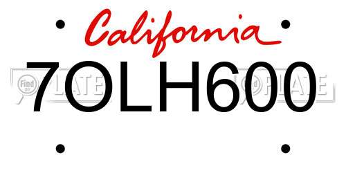 7OLH600 California License Plate