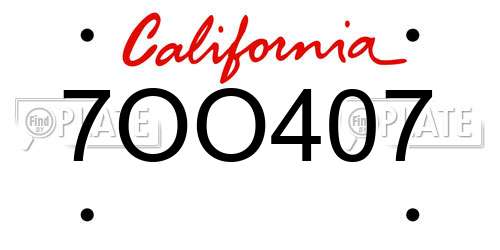 7OO407 California License Plate